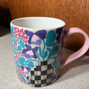 MacKenzie Childs Lin Lee Mug Artist Series Retired Courtly Check Iris Pineapple